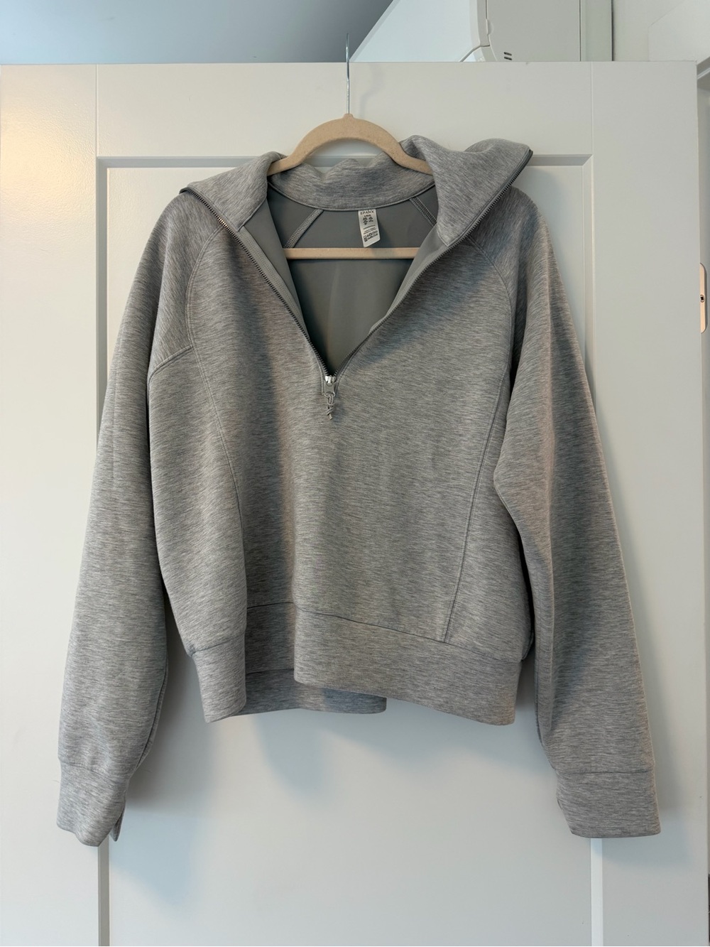 SPANX Light Gray Half-Zip Hooded Sweater